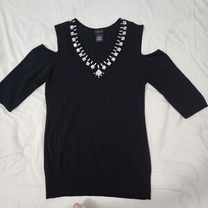 Torrid 2x Cold Shoulder Embellished Tunic Sweater Black